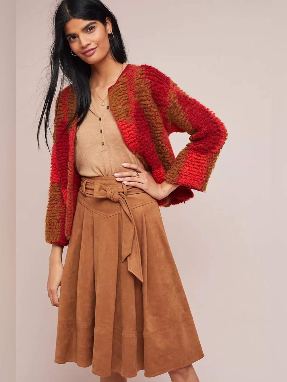 JY26 Anthropologie Faux Suede A-Line Skirt